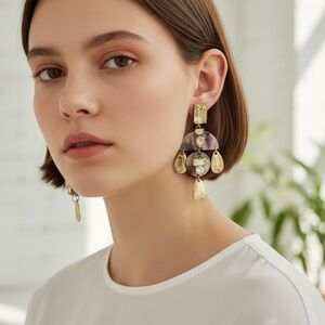 Natasha Couture Gold and Purple Statement Earrings